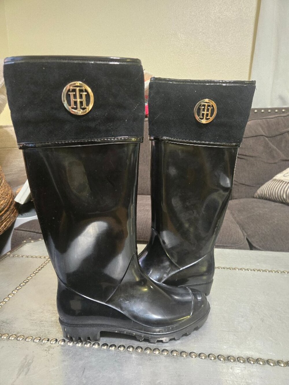 Tommy Hilfiger Shiner Black Knee High Rain Boots